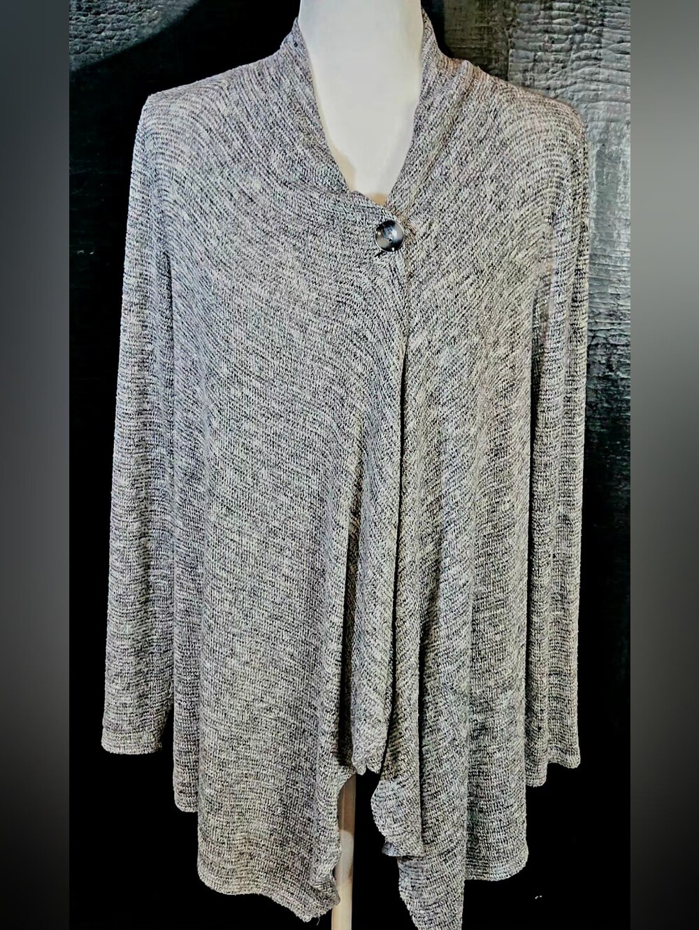 AB Studio Gray Marble Knit Draped Open Front Cardigan Medium